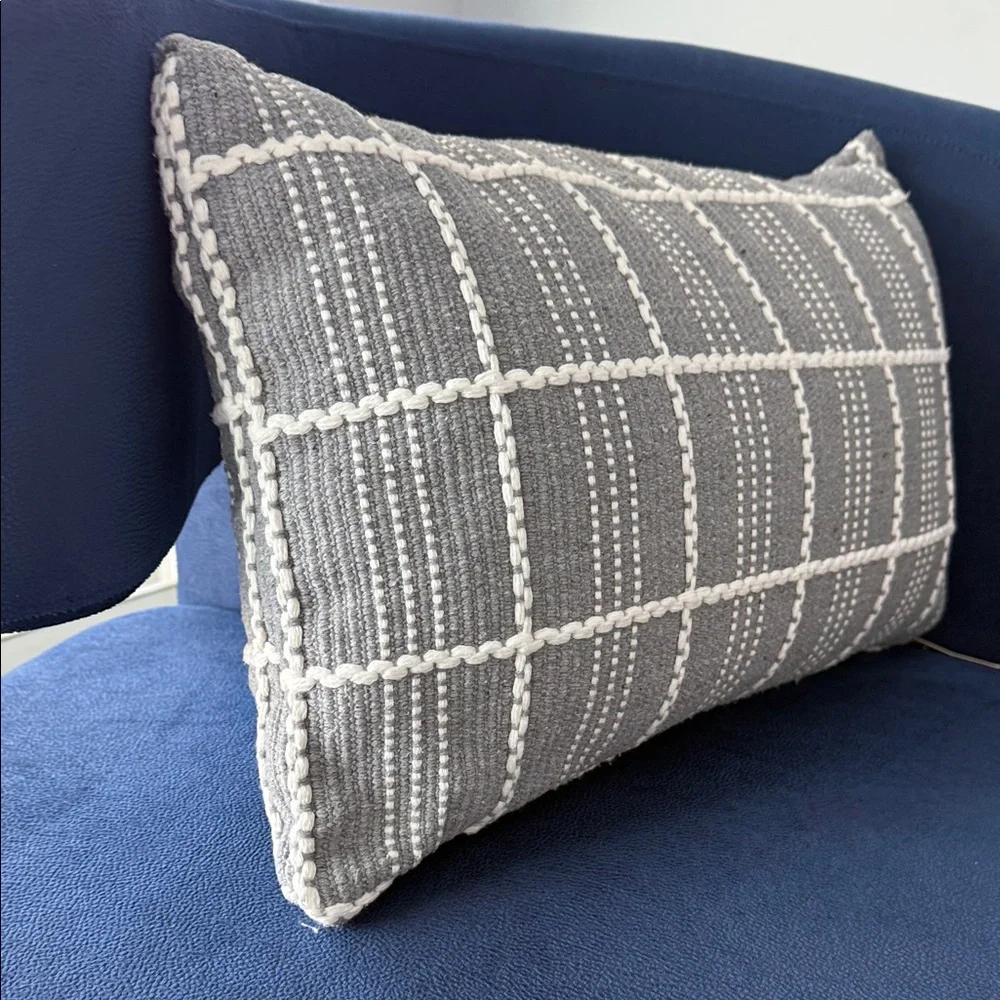 Gray and White Decorative Lumbar Pillow
